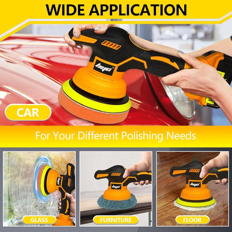 RAYLEEY Cordless Car Buffer Polisher kit - 2Pcs 2000mAh 21V Battery, 6 Inch Portable Orbital Buffer Polisher Kit, 8 Variable Speed Car Polisher for Car Detailing/Polishing/Waxing - Image 5